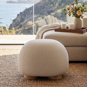 English Elm 15"h Square Oatmeal Upholstered Footstool with Rubberwood Legs for Living Room N772P436599A