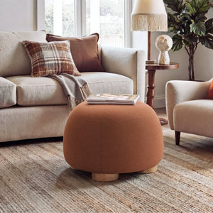 English Elm 15"h Rust Fabric Cube Ottoman with Rubberwood Legs Compact Accent Seat for Any Room N772P436599D