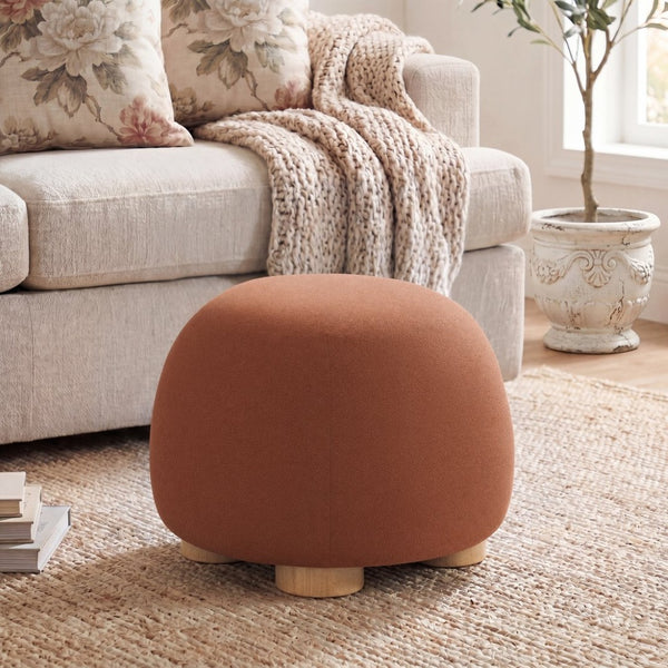 English Elm 15"h Rust Fabric Cube Ottoman with Rubberwood Legs Compact Accent Seat for Any Room N772P436599D