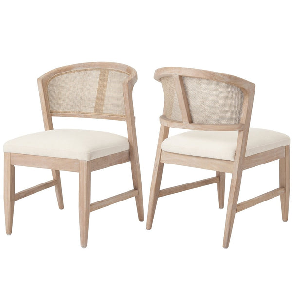 English Elm Modern Handwoven Rattan Back Armless Dining Chair Set Solid Rubberwood Bohemian Natural N772P439624N