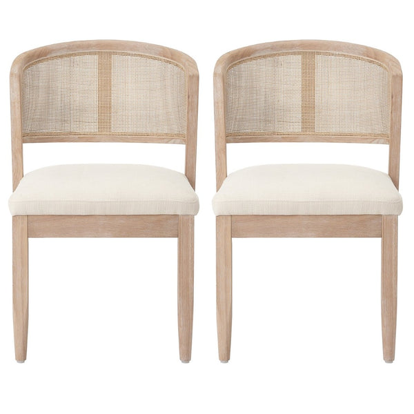 English Elm Modern Handwoven Rattan Back Armless Dining Chair Set Solid Rubberwood Bohemian Natural N772P439624N