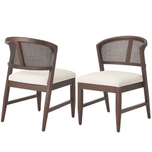 English Elm Modern Handwoven Rattan Back Armless Dining Chair Set Solid Rubberwood Bohemian Walnut N772P439624W