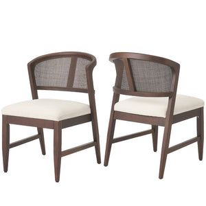 English Elm Modern Handwoven Rattan Back Armless Dining Chair Set Solid Rubberwood Bohemian Walnut N772P439624W