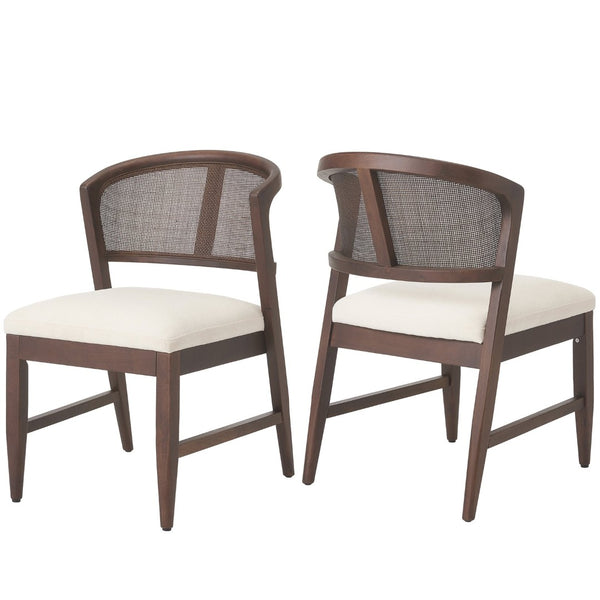 English Elm Modern Handwoven Rattan Back Armless Dining Chair Set Solid Rubberwood Bohemian Walnut N772P439624W