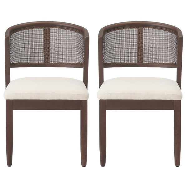English Elm Modern Handwoven Rattan Back Armless Dining Chair Set Solid Rubberwood Bohemian Walnut N772P439624W