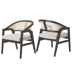 English Elm Modern Handwoven Rattan Arm Dining Chairs with Upholstered Seat Set of 2 Black N772P439639B