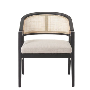 English Elm Modern Handwoven Rattan Arm Dining Chairs with Upholstered Seat Set of 2 Black N772P439639B