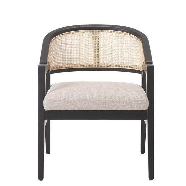 English Elm Modern Handwoven Rattan Arm Dining Chairs with Upholstered Seat Set of 2 Black N772P439639B