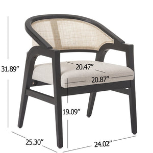 English Elm Modern Handwoven Rattan Arm Dining Chairs with Upholstered Seat Set of 2 Black N772P439639B
