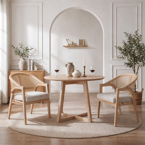English Elm Modern Handwoven Rattan Arm Dining Chairs with Upholstered Seat Set of 2 Natural N772P439639N