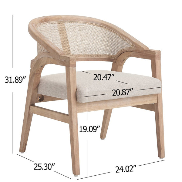English Elm Modern Handwoven Rattan Arm Dining Chairs with Upholstered Seat Set of 2 Natural N772P439639N