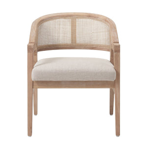 English Elm Modern Handwoven Rattan Arm Dining Chairs with Upholstered Seat Set of 2 Natural N772P439639N