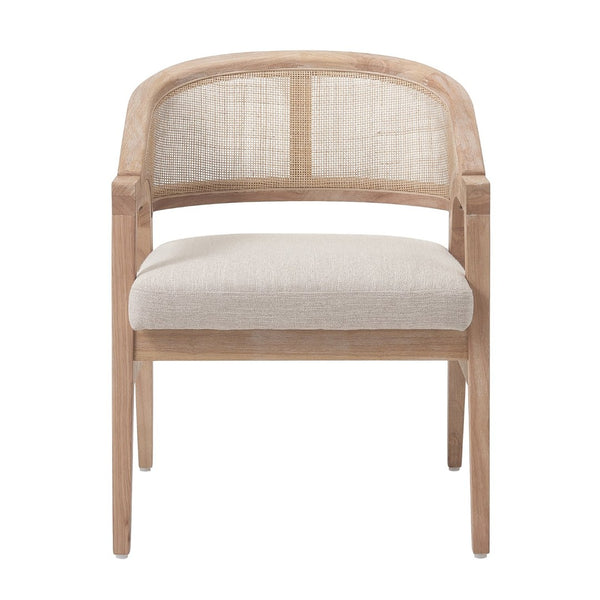 English Elm Modern Handwoven Rattan Arm Dining Chairs with Upholstered Seat Set of 2 Natural N772P439639N
