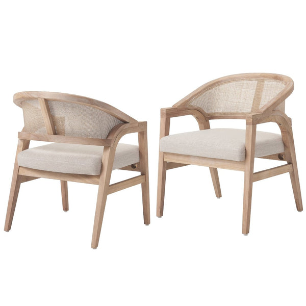 English Elm Modern Handwoven Rattan Arm Dining Chairs with Upholstered Seat Set of 2 Natural N772P439639N