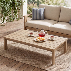 English Elm Outdoor Acacia Slatted Patio Coffee Table Teak Stain Low Profile Natural Grain N772P442264L