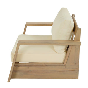 English Elm Outdoor Acacia Wood Club Chair Teak Finish with Thick Cream Cushions for Patio N772P442265L