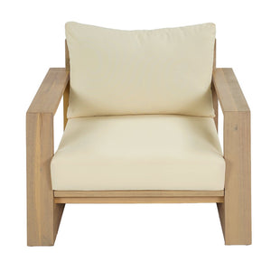 English Elm Outdoor Acacia Wood Club Chair Teak Finish with Thick Cream Cushions for Patio N772P442265L