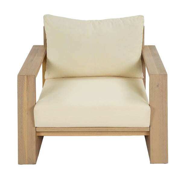English Elm Outdoor Acacia Wood Club Chair Teak Finish with Thick Cream Cushions for Patio N772P442265L