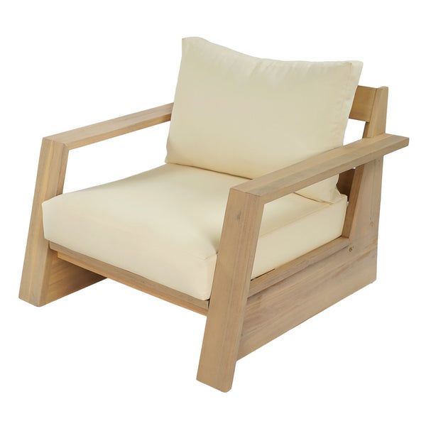English Elm Outdoor Acacia Wood Club Chair Teak Finish with Thick Cream Cushions for Patio N772P442265L