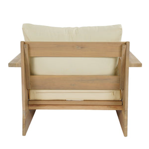 English Elm Outdoor Acacia Wood Club Chair Teak Finish with Thick Cream Cushions for Patio N772P442265L