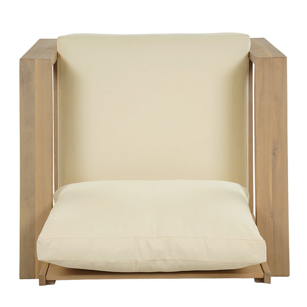 English Elm Outdoor Acacia Wood Club Chair Teak Finish with Thick Cream Cushions for Patio N772P442265L