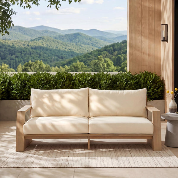 English Elm Outdoor Solid Acacia Patio Loveseat with Teak Finish and Thick Cream Cushions N772P442266L