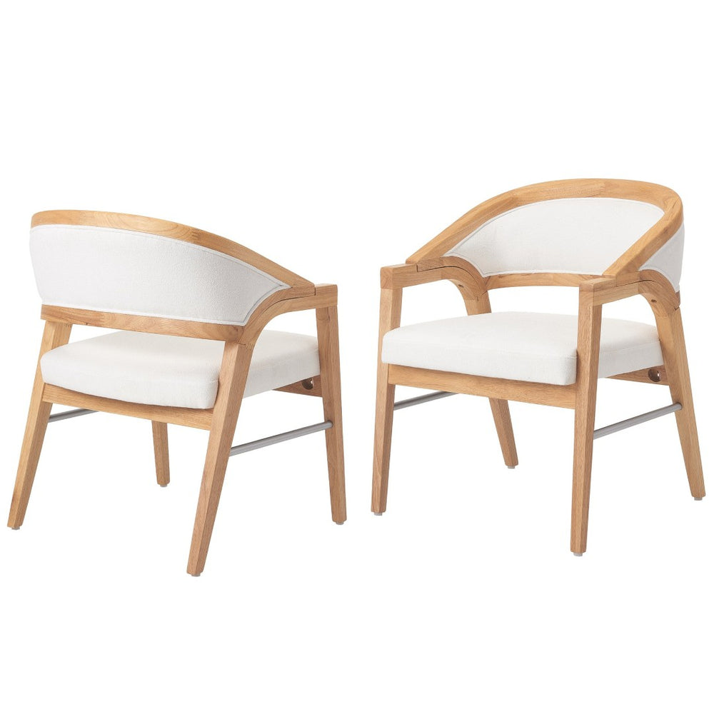 English Elm Indoor Solid Wood Arm Dining Chairs White Upholstered Rubberwood Set for Two Natural N772P443094N