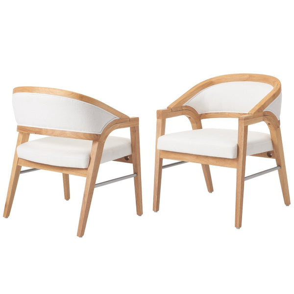 English Elm Indoor Solid Wood Arm Dining Chairs White Upholstered Rubberwood Set for Two Natural N772P443094N