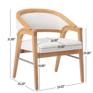 English Elm Indoor Solid Wood Arm Dining Chairs White Upholstered Rubberwood Set for Two Natural N772P443094N