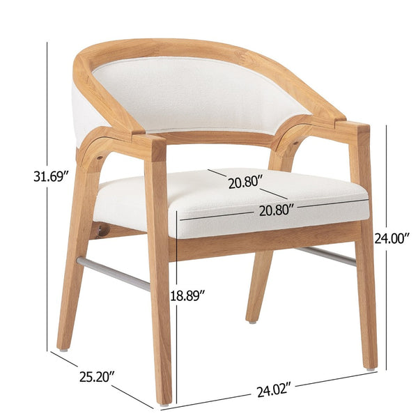 English Elm Indoor Solid Wood Arm Dining Chairs White Upholstered Rubberwood Set for Two Natural N772P443094N