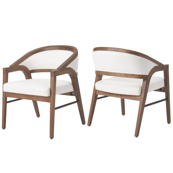 English Elm Indoor Solid Wood Arm Dining Chairs White Upholstered Rubberwood Set for Two Walnut N772P443094W