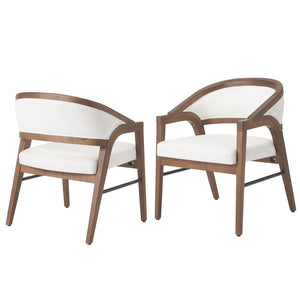 English Elm Indoor Solid Wood Arm Dining Chairs White Upholstered Rubberwood Set for Two Walnut N772P443094W
