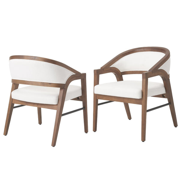 English Elm Indoor Solid Wood Arm Dining Chairs White Upholstered Rubberwood Set for Two Walnut N772P443094W