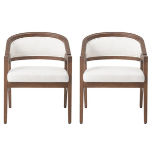 English Elm Indoor Solid Wood Arm Dining Chairs White Upholstered Rubberwood Set for Two Walnut N772P443094W