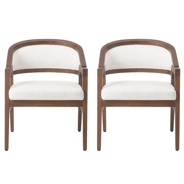 English Elm Indoor Solid Wood Arm Dining Chairs White Upholstered Rubberwood Set for Two Walnut N772P443094W