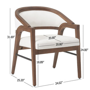 English Elm Indoor Solid Wood Arm Dining Chairs White Upholstered Rubberwood Set for Two Walnut N772P443094W