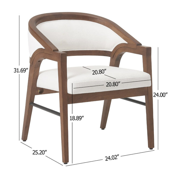 English Elm Indoor Solid Wood Arm Dining Chairs White Upholstered Rubberwood Set for Two Walnut N772P443094W