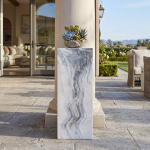 English Elm Handcrafted Marble Effect Square Pedestal Plant Stand for Indoor Outdoor Decor N772P443499M