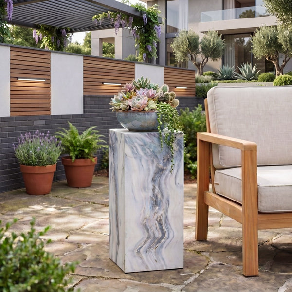 English Elm Handcrafted Marble Effect Square Column Pedestal Plant Stand for Indoor Outdoor Decor N772P443502M