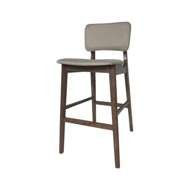 English Elm Bar Chairs Set of 2 Mid-Century Rubberwood Frame Tapered Legs Beige Upholstered Seat N772P443697B