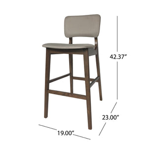English Elm Bar Chairs Set of 2 Mid-Century Rubberwood Frame Tapered Legs Beige Upholstered Seat N772P443697B
