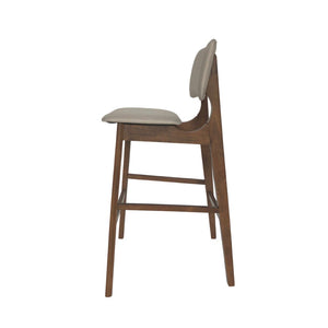 English Elm Bar Chairs Set of 2 Mid-Century Rubberwood Frame Tapered Legs Beige Upholstered Seat N772P443697B