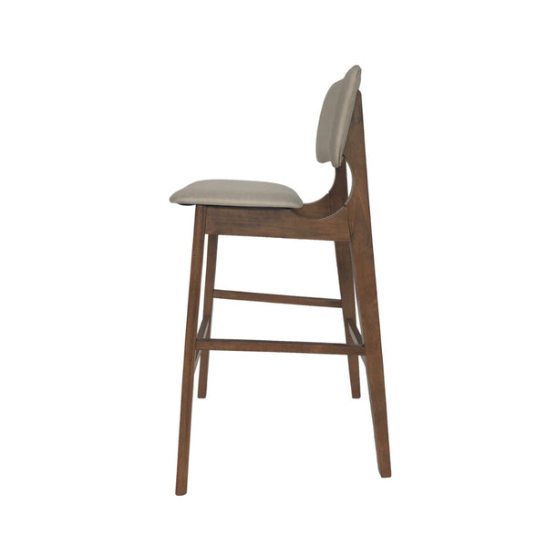 English Elm Bar Chairs Set of 2 Mid-Century Rubberwood Frame Tapered Legs Beige Upholstered Seat N772P443697B