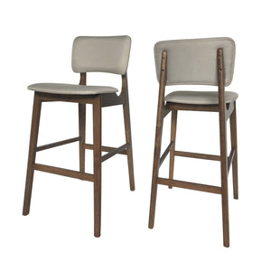English Elm Bar Chairs Set of 2 Mid-Century Rubberwood Frame Tapered Legs Beige Upholstered Seat N772P443697B