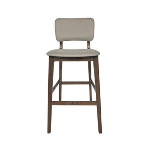 English Elm Bar Chairs Set of 2 Mid-Century Rubberwood Frame Tapered Legs Beige Upholstered Seat N772P443697B