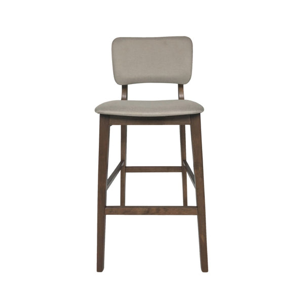 English Elm Bar Chairs Set of 2 Mid-Century Rubberwood Frame Tapered Legs Beige Upholstered Seat N772P443697B