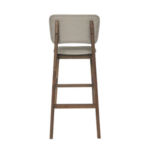 English Elm Bar Chairs Set of 2 Mid-Century Rubberwood Frame Tapered Legs Beige Upholstered Seat N772P443697B