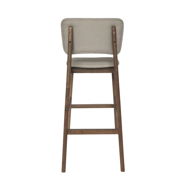 English Elm Bar Chairs Set of 2 Mid-Century Rubberwood Frame Tapered Legs Beige Upholstered Seat N772P443697B