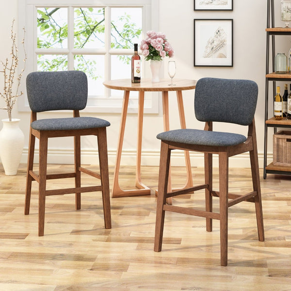 English Elm Bar Chairs Set of 2 Solid Rubberwood Mid-Century Modern Seating for Kitchen Islands N772P443697C