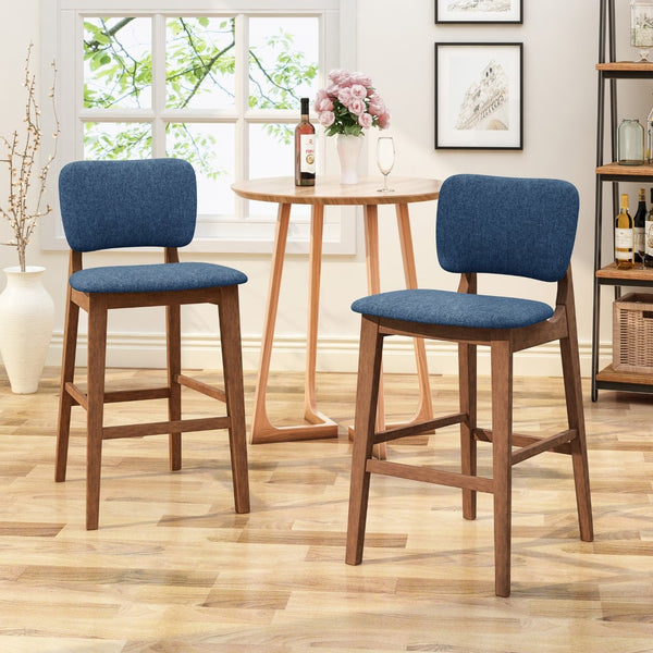 English Elm Bar Chairs Set of 2 Mid-Century Rubberwood Frame Upholstered Kitchen Island Seating N772P443697D